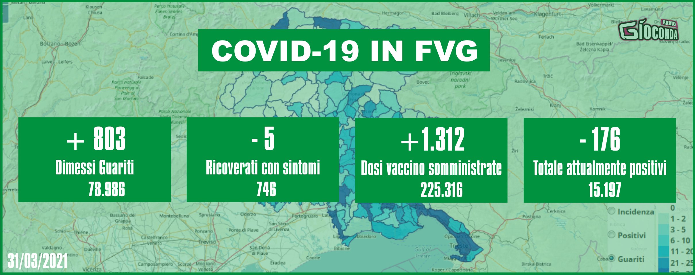 31 marzo 2021 - Aggiornamento casi Covid-19 Dati aggregati quotidiani FRIULI VENEZIA GIULIA