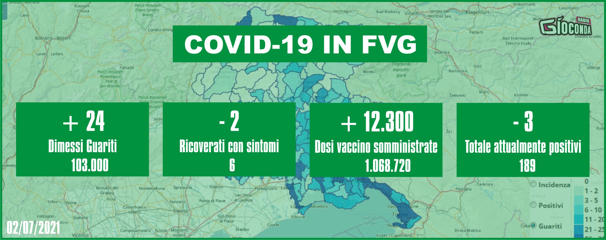 2 luglio 2021 - Aggiornamento casi Covid-19 Dati aggregati quotidiani FRIULI VENEZIA GIULIA