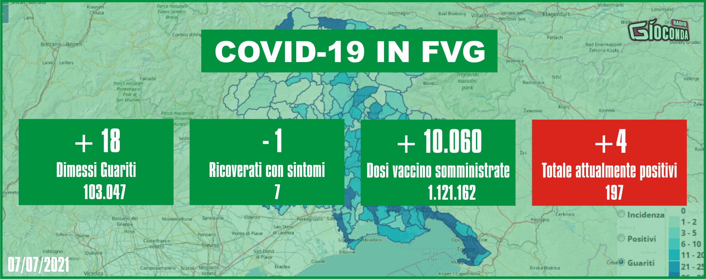 7 luglio 2021 - Aggiornamento casi Covid-19 Dati aggregati quotidiani FRIULI VENEZIA GIULIA