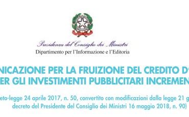 Comunicazione per la fruizione del credito d’imposta per gli investimenti pubblicitari incrementali per l'anno 2022