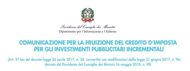 Comunicazione per la fruizione del credito d’imposta per gli investimenti pubblicitari incrementali per l'anno 2022
