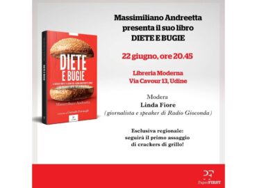 Il giornalista udinese Massimiliano Andreetta, inviato di Piazzapulita ed ex autore de Le Iene, il 22 giugno sarà in Friuli-Venezia Giulia con una tappa del tour di presentazione del libro “Diete e bugie”, in cui racconta la sua esperienza in prima persona con le diete e il cibo. L’incontro, che verrà condotto da Linda Fiore, giornalista e speaker della nostra emittente, avrà inizio alle 20.45 nella Libreria Moderna in Via Cavour, 13 a Udine. In esclusiva regionale, seguirà il primo assaggio gratuito di cracker di grillo.