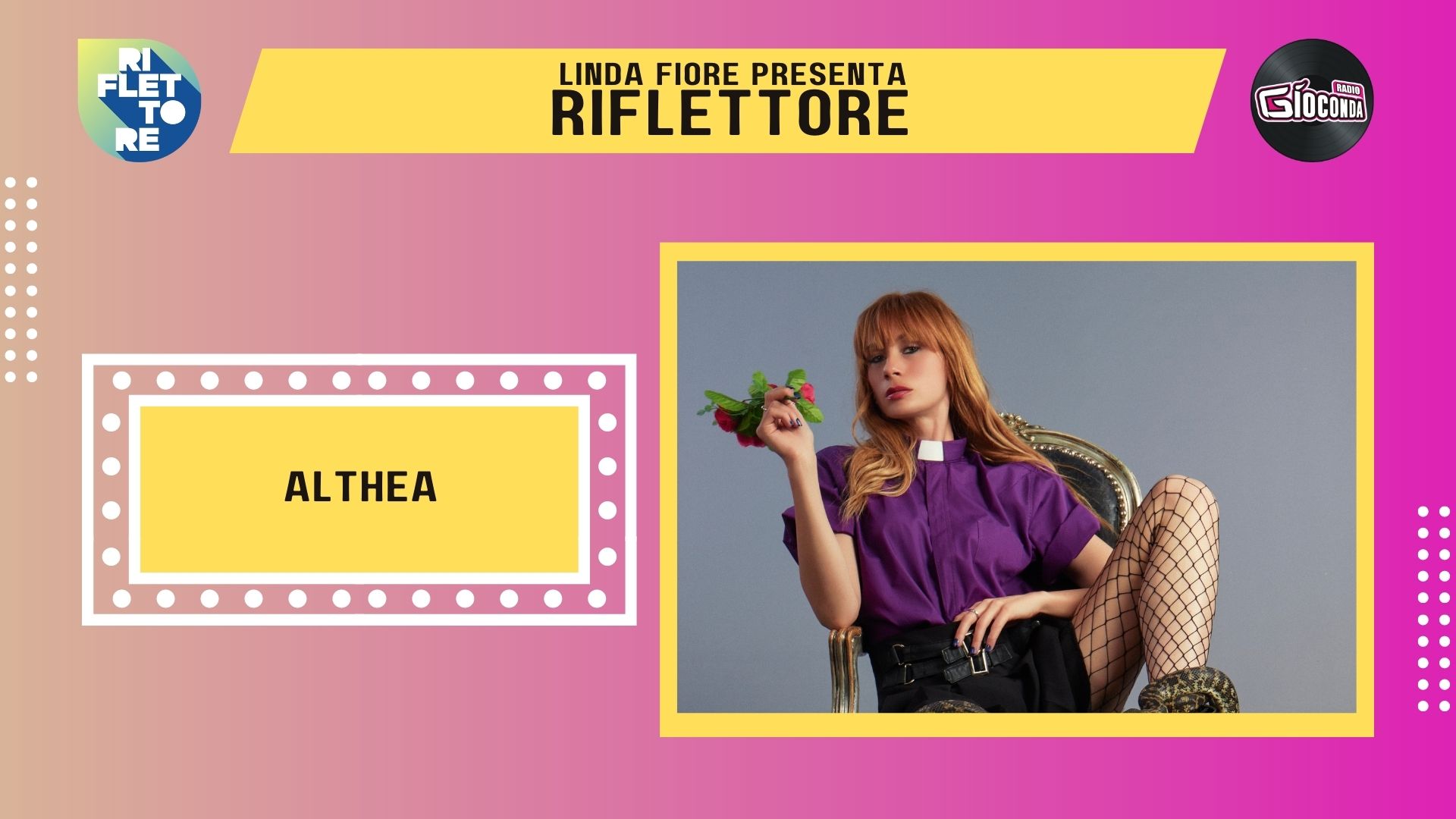 Lucia Castellano, in arte Althea, è la pianista, tastierista e cantautrice ospite della nuova puntata di “Riflettore” in onda venerdì 16 giugno alle 14.30 (replica ore 20.30).