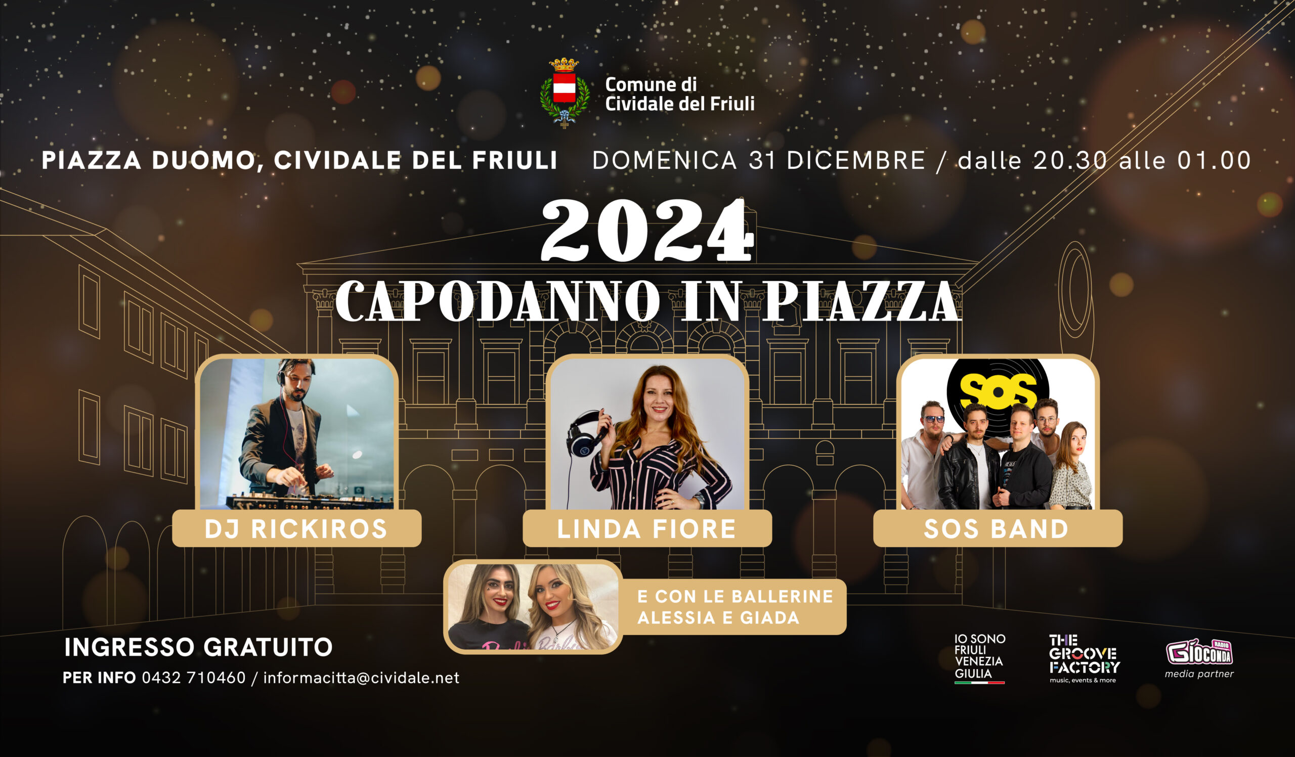 Per la prima volta la città di Cividale del Friuli presenta “Capodanno in piazza”, l’evento che domenica 31 dicembre darà il benvenuto al nuovo anno con inizio alle 20.30 nella suggestiva Piazza Duomo. Conduce Linda Fiore.