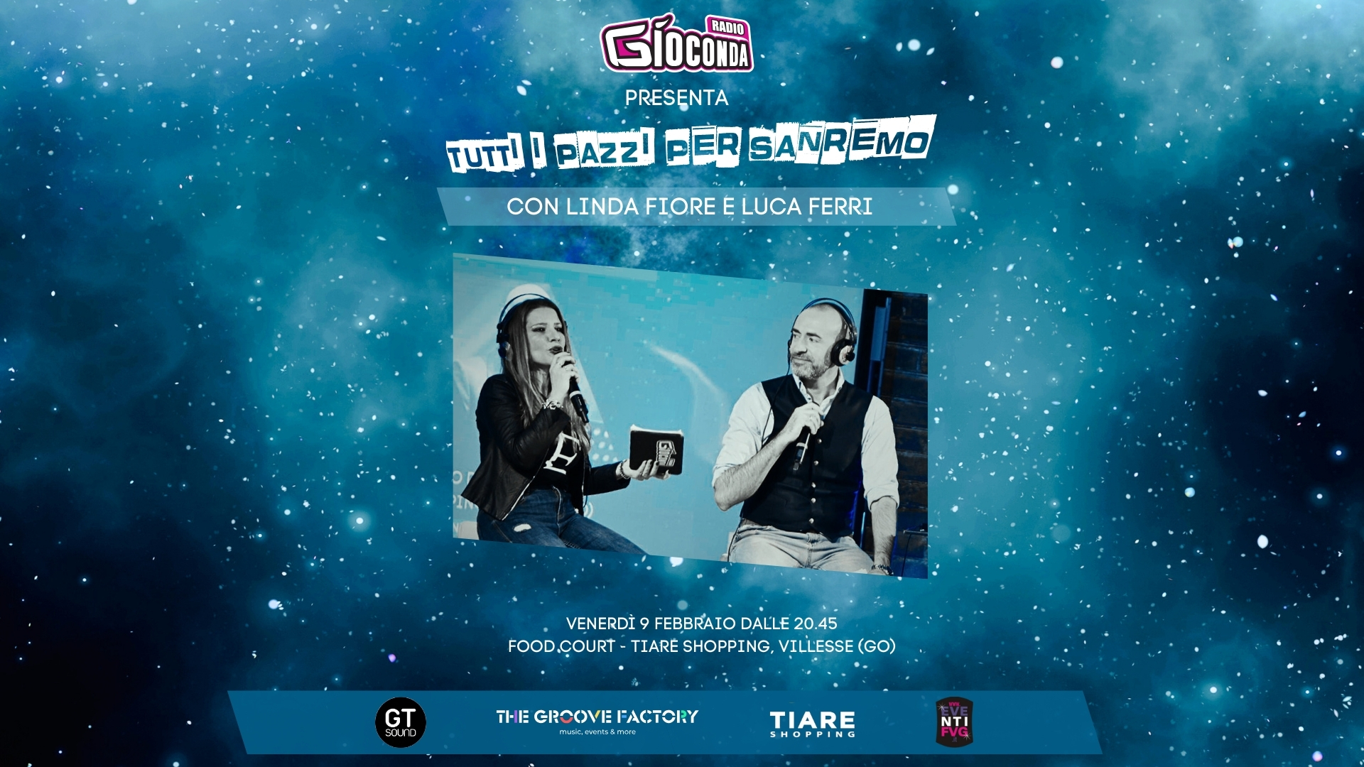 Venerdì 9 febbraio, alle 19.30, si accenderà “Tutti i pazzi per Sanremo”, lo speciale di Radio Gioconda dedicato alla kermesse canora più seguita d’Italia, condotto da Linda Fiore e Luca Ferri.
