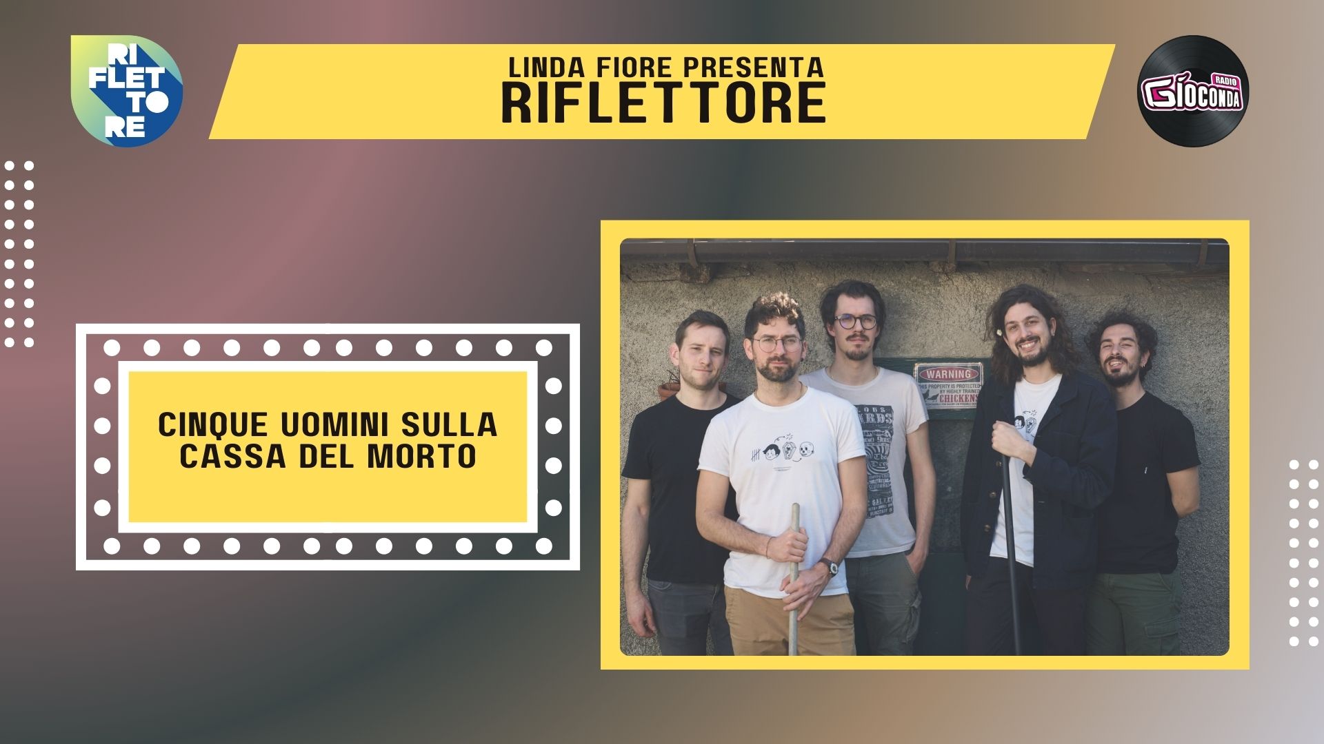 Il musicista, cantante e autore Francesco Imbriaco, uno dei componenti della band friulana “Cinque uomini sulla cassa del morto” è l’ospite della nuova puntata di “Riflettore” in onda venerdì 7 giugno alle 14.30 (replica ore 20.30).